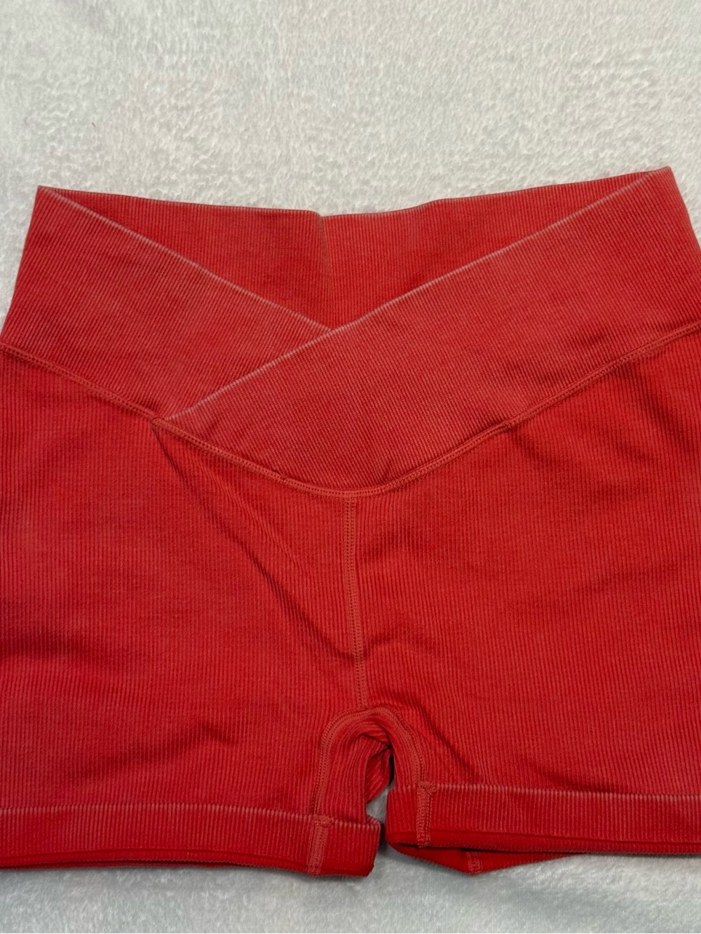 Flattering Stretch High-Rise Red/Pink Ribbed Shorts